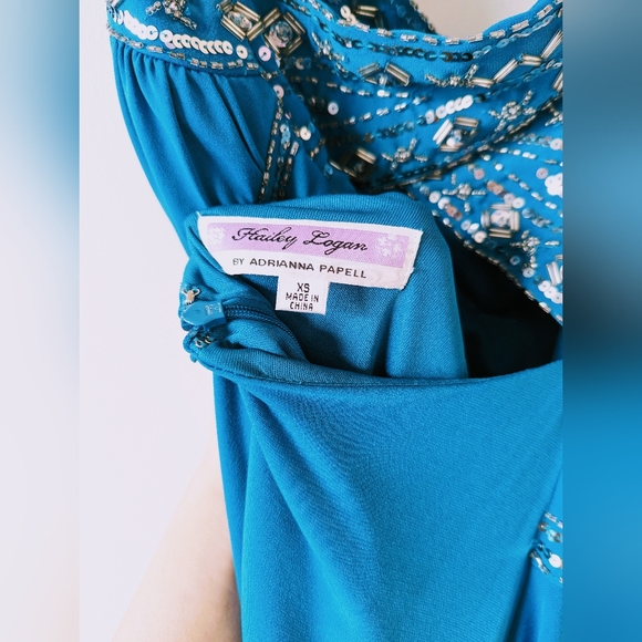 Teal Blue Cocktail Dress Adrianna Papell - Picture 5 of 7